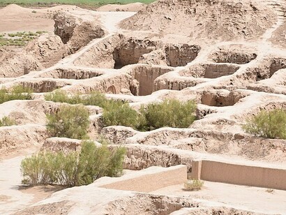 View of the fortress Toprak Kala in Karakalpakstan, Uzbekistan 