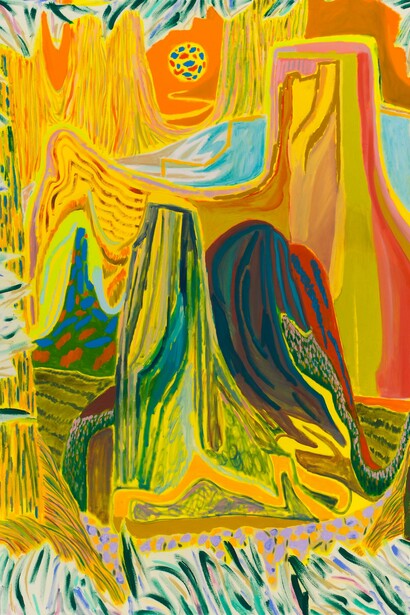 Shara Hughes, Narnia, oil and acrylic on canvas, 2017. Collection of Phoenix Art Museum. Purchased with funds provided by the Dawn and David Lenhardt Emerging Artist Acquisition Fund.