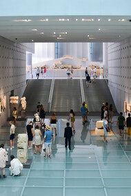 The interior of the main entrance hall at the Acropolis Museum in Athens