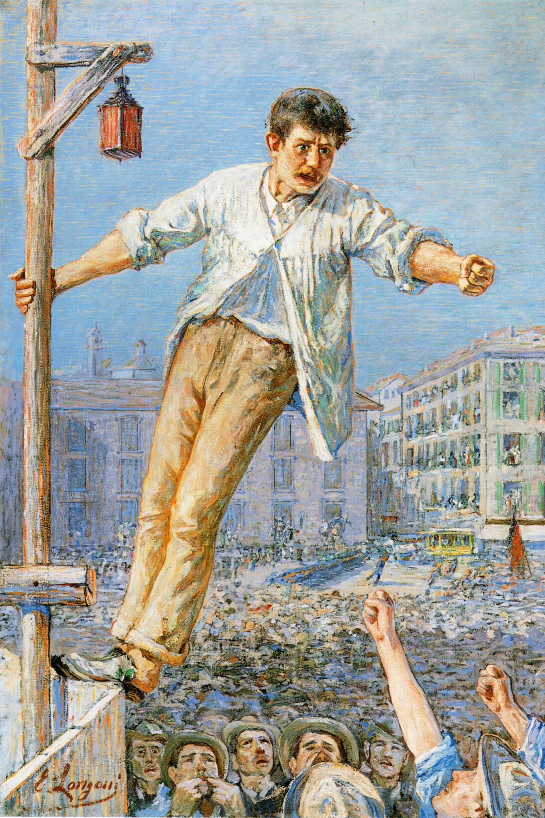 Emilio Longoni, L'oratore dello sciopero, olio su tela, 193 x 134 cm. Courtesy of Gallerie Maspes