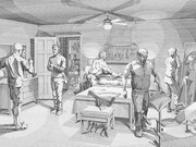 Andrew Raftery, Open House: Scene Five, (bedroom), 2008, copperplate engraving, 22 x 30 inches, edition of 10