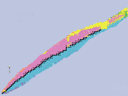 Mapa de nucleidos, vista previa pequeña cosida:
Rosado—Desintegración beta- (mueve el átomo una posición diagonalmente hacia arriba y a la izquierda)
Celeste—Desintegración beta+ por captura de electrones (mueve el átomo una posición diagonalmente hacia abajo y a la derecha)