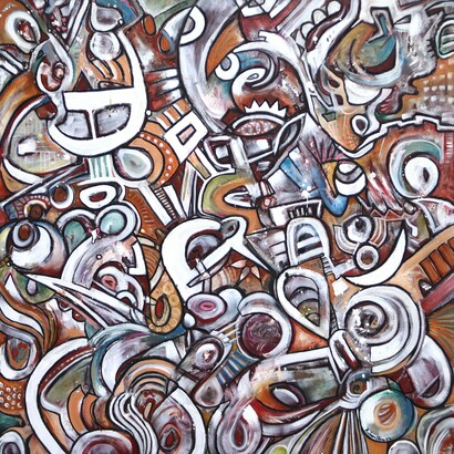 Bruce Rubenstein, The Upside Down (detail). Mixed Media, Acrylic, Charcoal, Oil Pastel on Canvas, 40 x 40 in (102 x 102 cm). Courtesy of Artplex Gallery
