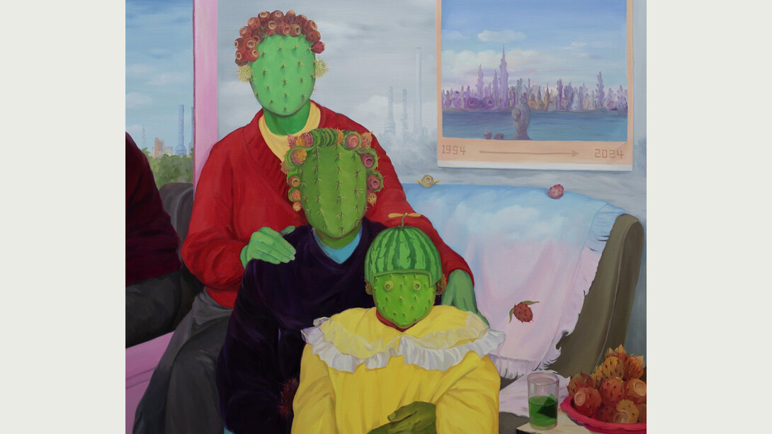 Jingyi Wang, Time travel, 2023. Oil on linen, 40 x 48 in. Courtesy of VLAB Gallery