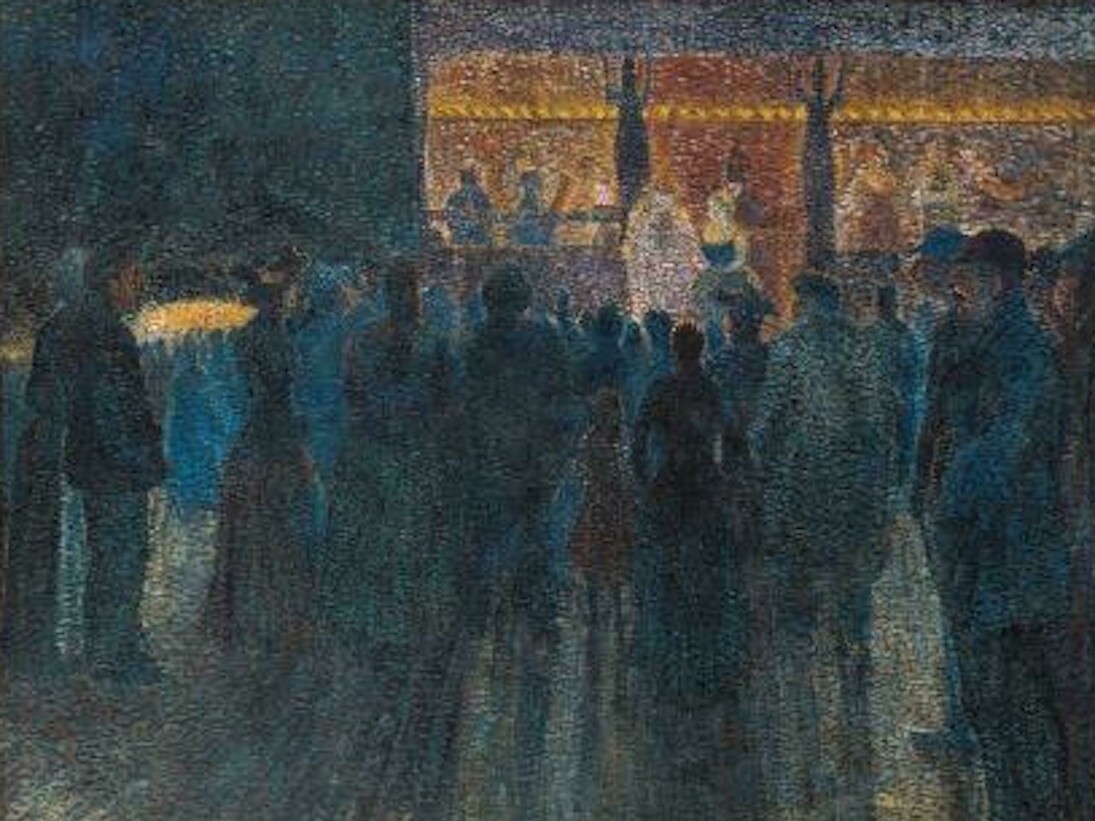 Louis Hayet (French, Pontoise 1864-1940 Cormeilles-en-Parisis), Fair at Night, the Sideshow (Fête foraine la nuit, la parade), 1888, Oil on canvas, 28 3/4 x 36 1/4 in. (73 x 92 cm). Association des Amis du Petit Palais, Geneva

