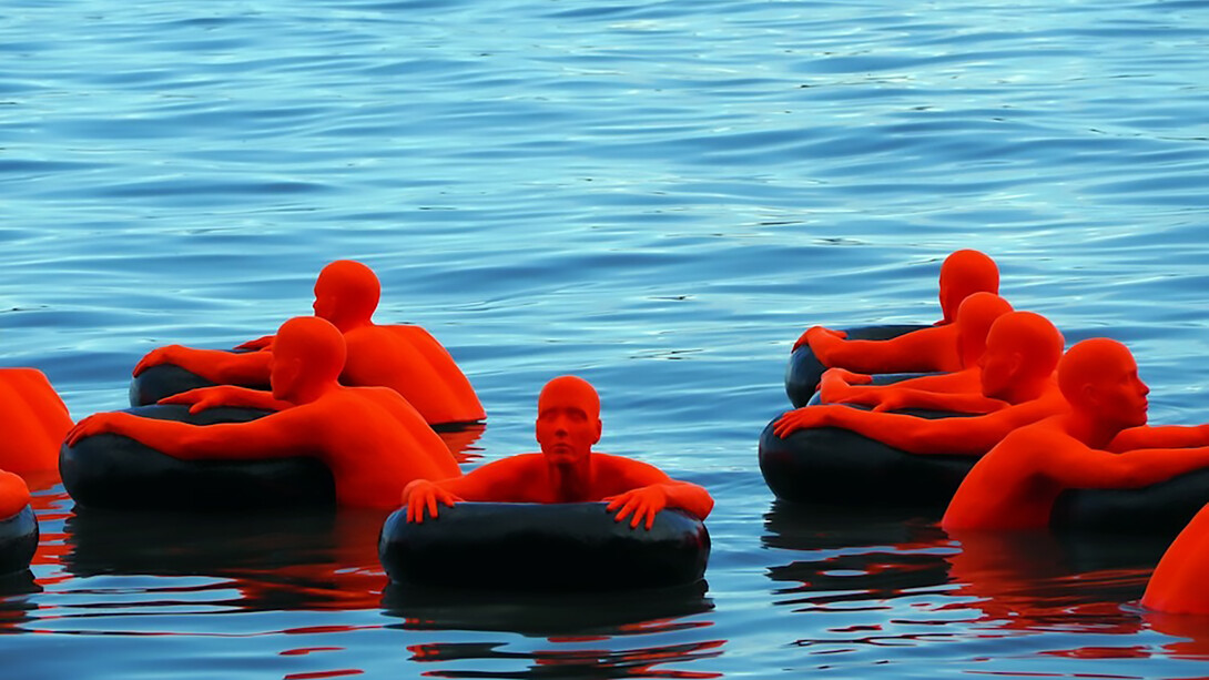 SOS by AJ Art and Design of Boston have created a floating art installation at Harbour Square Park along the inner harbour