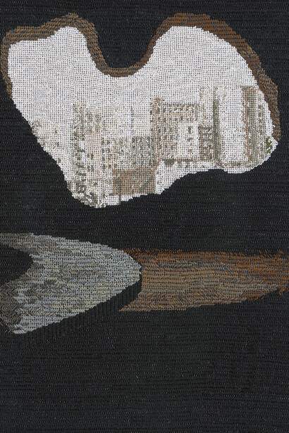 Narelle Jubelin, As Yet Untitled (Lina Bo Bardi, 1986-87), 2014, cotton on silk petit point, Courtesy the artist and Marlborough Contemporary, London.