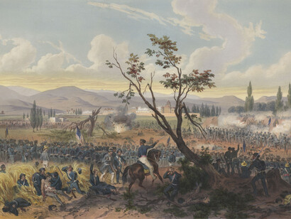 Litografía de la Batalla de Churubusco (20 de agosto de 1847) en la Guerra méxico-estadounidense
