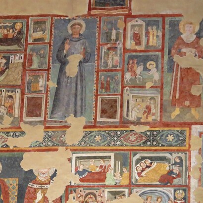 Chiesa dell'Annunziata, particolare dell'affresco raffigurante le storie di san Francesco. Sant'Agata de' Goti, Italia. Foto di Gianfranco Vitolo