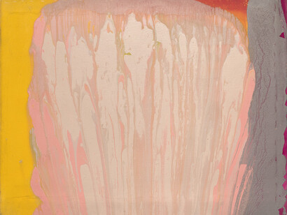 Frank Bowling. Curtain, 1974
acrylic on canvas, 93.9 cm x 119.3 cm (36-15/16" x 46-15/16"), unframed 101 cm x 125.8 cm (39-3/4" x 49-1/2"), framed © Frank Bowling. All Rights Reserved, DACS 2017 . Image courtesy of the artist and Hales, London, New York.


