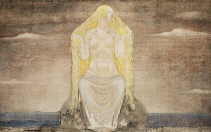 "Freja" (1905) por John Bauer. Na representação de John Bauer, Freja aparece como uma figura que une beleza, mistério e poder. Deusa do amor, da magia e da guerra, ela encarna um feminino que não precisa escolher entre desejo e força, pois encontra justamente nessa integração a sua potência
