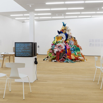 Andrea Fraser, «I 
just don’t like eggs!» Andrea Fraser on collectors, collecting, collections, vista della mostra. Per gentile concessione della Fondazione Antonio Dalle Nogare