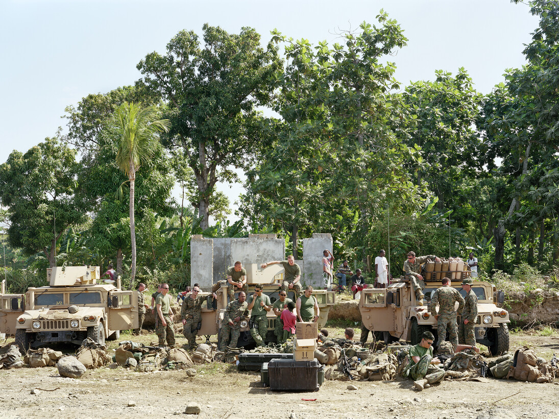 An-My Lê, Earthquake Relief, Marine Corps Weapons Company Beach Landing Site, Haiti, 2010, Archival pigment print, 40 x 56 1/2 inches, Edition of 5, Image courtesy of the artist and Murray Guy, New York
