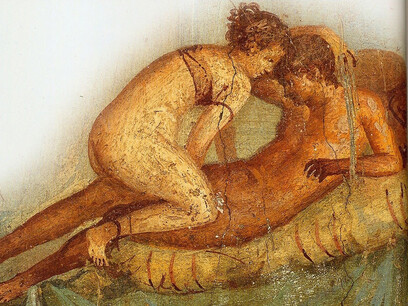 Scena erotica dipinta nel cubiculum della Casa del Centenario (IX 8,3) a Pompei, I sec. d.C. (dettaglio)