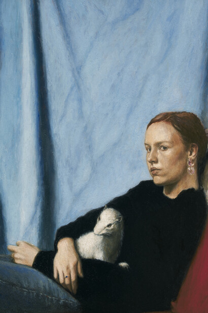 Giangiacomo Rossetti, Studio portrait with ermine (detalhe), 2025. Cortesia do artista e da Mendes Wood DM, São Paulo, Bruxelas, Paris, Nova York