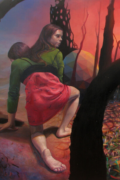 Lula Mari, *Atardecer en Júpiter*, 2014. Óleo sobre tela, 90 cm x 140 cm