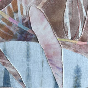 Kelsey Overstreet, The Quiet Symphony (detail), acrylic, pigment, and embroidery on raw canvas, original size 24x24 inches. Courtesy the artist and Gallery Lulo