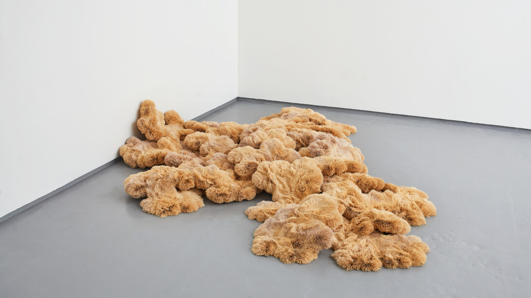 Chris Soal, Threshold, 2023, bamboo and birch wood, toothpicks, held in polyurethane, sealant on board, 320x300x45 cm. Courtesy the artist and Piero Atchugarry Gallery