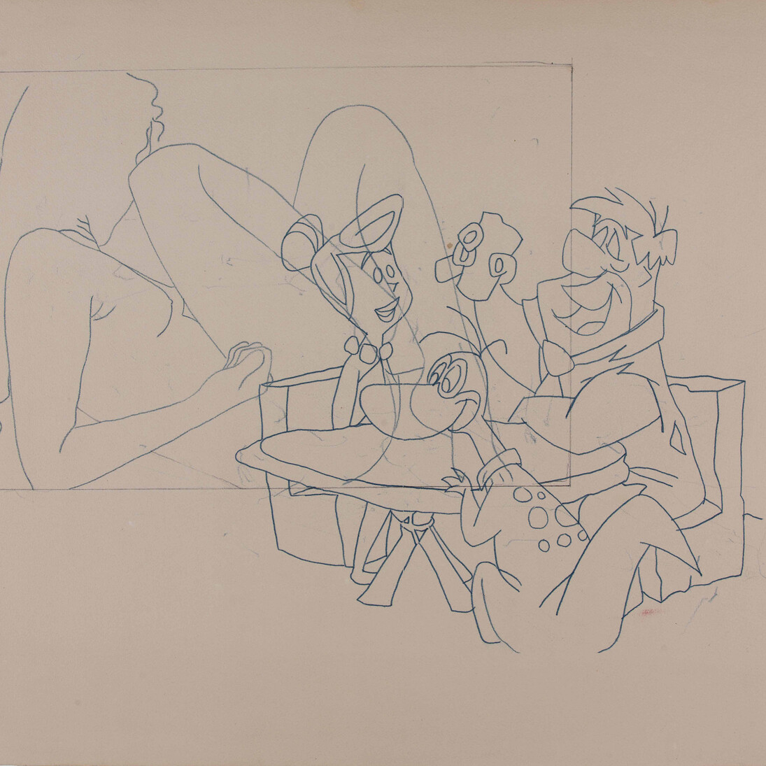 Alain Jacquet, Study Camouflage Flinstone, 1963, Crayon et carbone, transfert sur papier / Pencil and carbon paper transfer, 50 x 60 cm / 19 5/8 x 23 5/8 in. Courtesy Comité Jacquet et Galerie GP & N Vallois, Paris. Photo : Fabien Jacquet