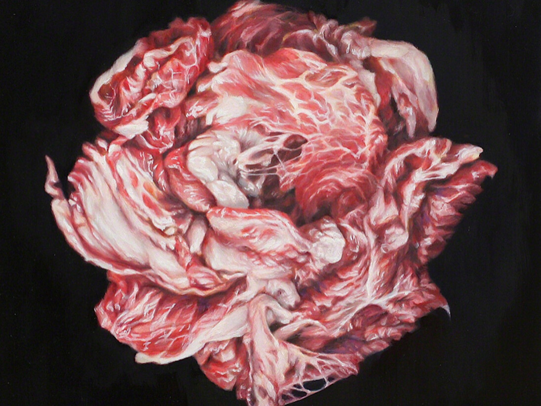 Matthew Schlagbaum: Smiling through gritted teeth c: Medaillons de Corpos (Flesh Medallions). Courtesy of Bert Green Fine Art