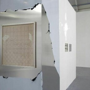 Luke Burton, Reticulation, Vermiculation and Precision Noodling, 2012, Dimensions Variable, Aluminium, plastic, silver guilded frame, Michael Ginsborg drawing (paper, graphite and ink), digital prints, noodles, gloss paint, installation view