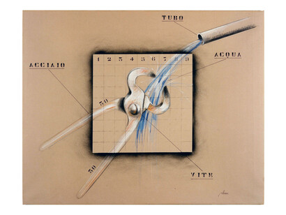 Fabrizio Plessi, Stringi acqua, 1971, 100x81 cm, grafite e nitro su carta intelata