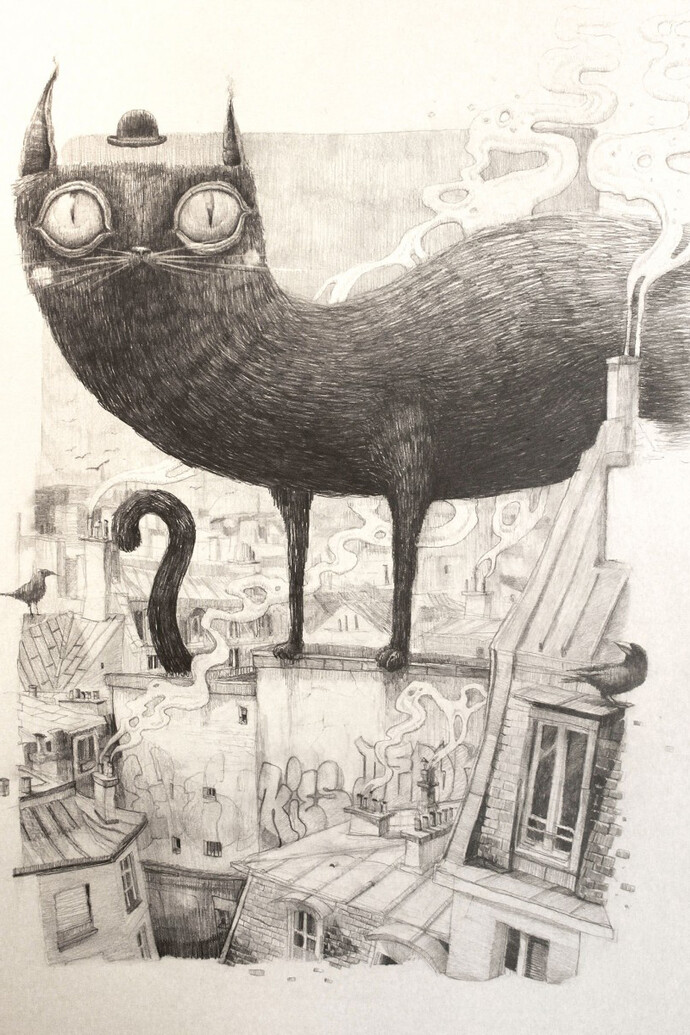 Dulk, Black cat,
Pencil on paper,
50 X 70 cm, 2015