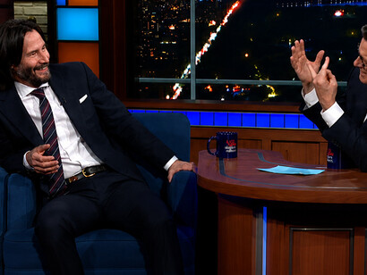 Keanu Reeves answers Stephen Colbert’s famous “Colbert Questionert” during a late-night interview
