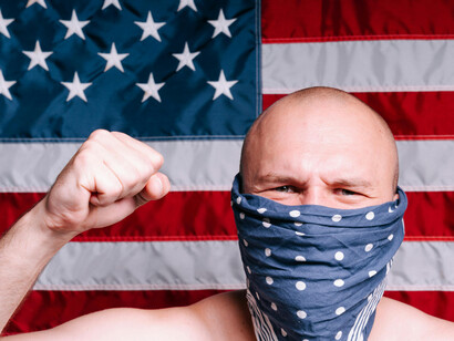 A typical skinhead nationalist raising his fist