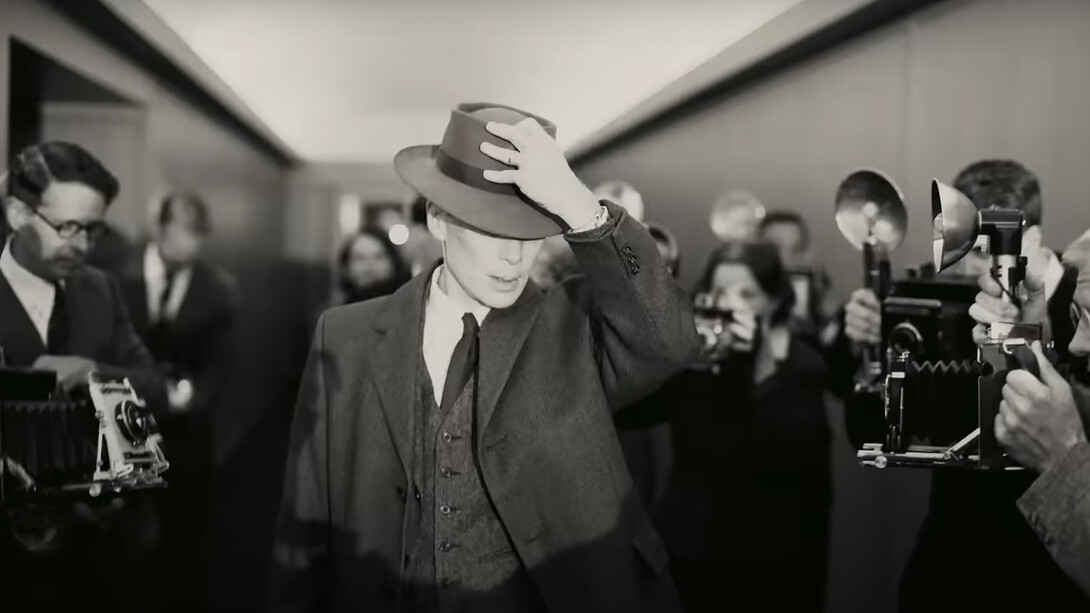 Cillian Murphy, in Oppenheimer movie as J. Robert Oppenheimer evading paparazzi