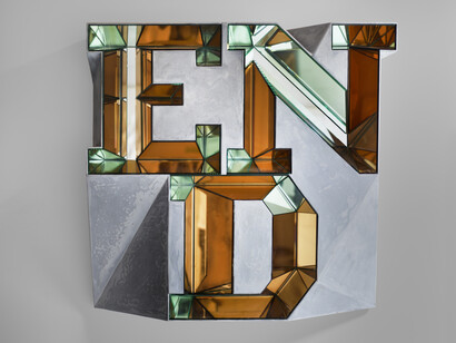 Doug Aitken, END (mirror), 2014, Clear mirror, colored mirror, resin and concrete, 44 3/8 x 47 x 11 1/4 inches (112.7 x 119.4 x 28.6 cm) © Doug Aitken. Courtesy Regen Projects, Los Angeles.