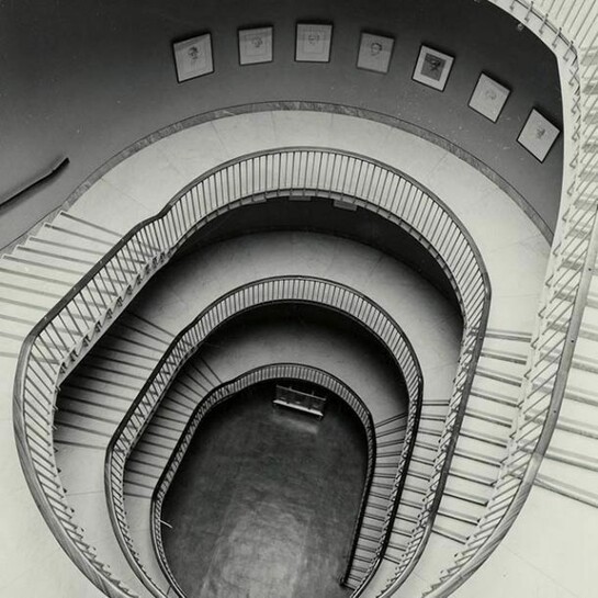 The staircase in the National Gallery of Ireland’s Beit Wing, which opened in 1968, during the Directorship of James White. Photo Courtesy National Gallery of Ireland Archive