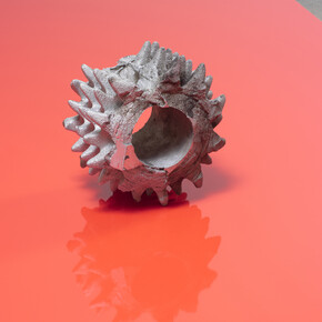 Nevine Mahmoud, Tunnel chunk with color plane (detail), 2015, Aluminum, Laminate, Wood, 49 x 12 x 108”