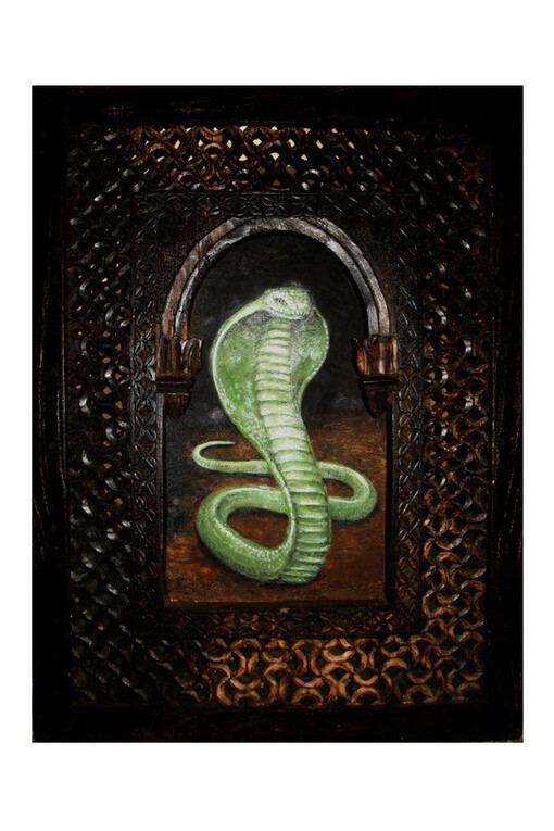 Robert Hawkins, Cobra,
2015. Oil
on
Board, 61
x 47 cm
(includes
antique
wooden
frame)