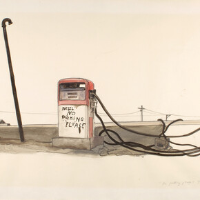 Tomi Ungerer, No Parking Please, 1971‐1983 (drawing for Slow Agony, first published 1983 at Diogenes Verlag AG, Zürich)
Black grease pencil, black ink and colored ink wash on paper, 23 3/5 x 35 inches (60 x 89 cm), Collection Musée Tomi Ungerer – Centre international de l’Illustration, Strasbourg. © Tomi Ungerer/ Diogenes Verlag AG Zürich. Musées de la Ville de Strasbourg / Mathieu Bertola