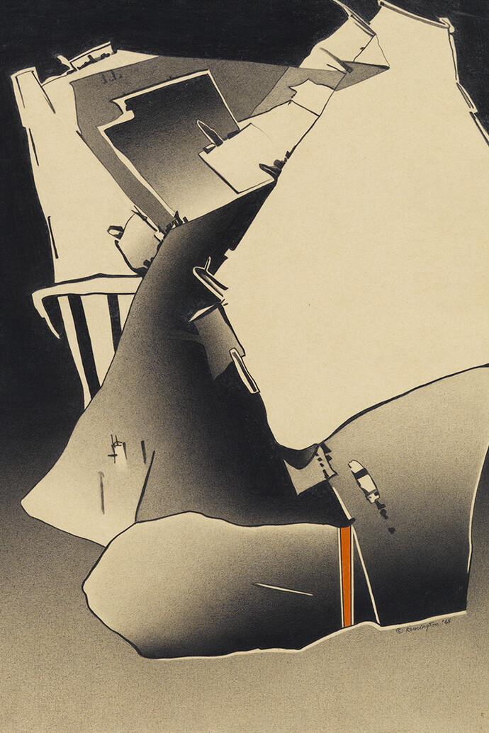 Deborah Remington, 
Early Adelphi Series #11, 1965
Pencil & crayon on paper
14 x 10.875 inches
35.6 x 27.6 cm
(Inv# DR-15.2)