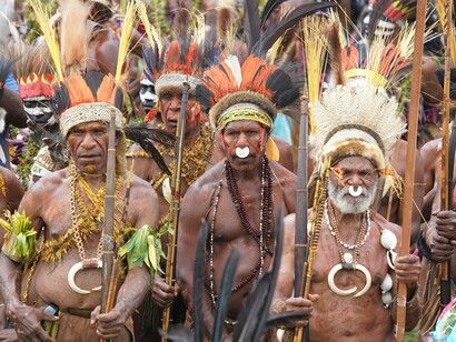 A tribe taking part in the sing sing dance, Papua New Guinea