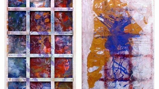 Dona Nelson, Phigor, acrylic and acrylic medium on canvas, 117 x 70 in. (double-sided)