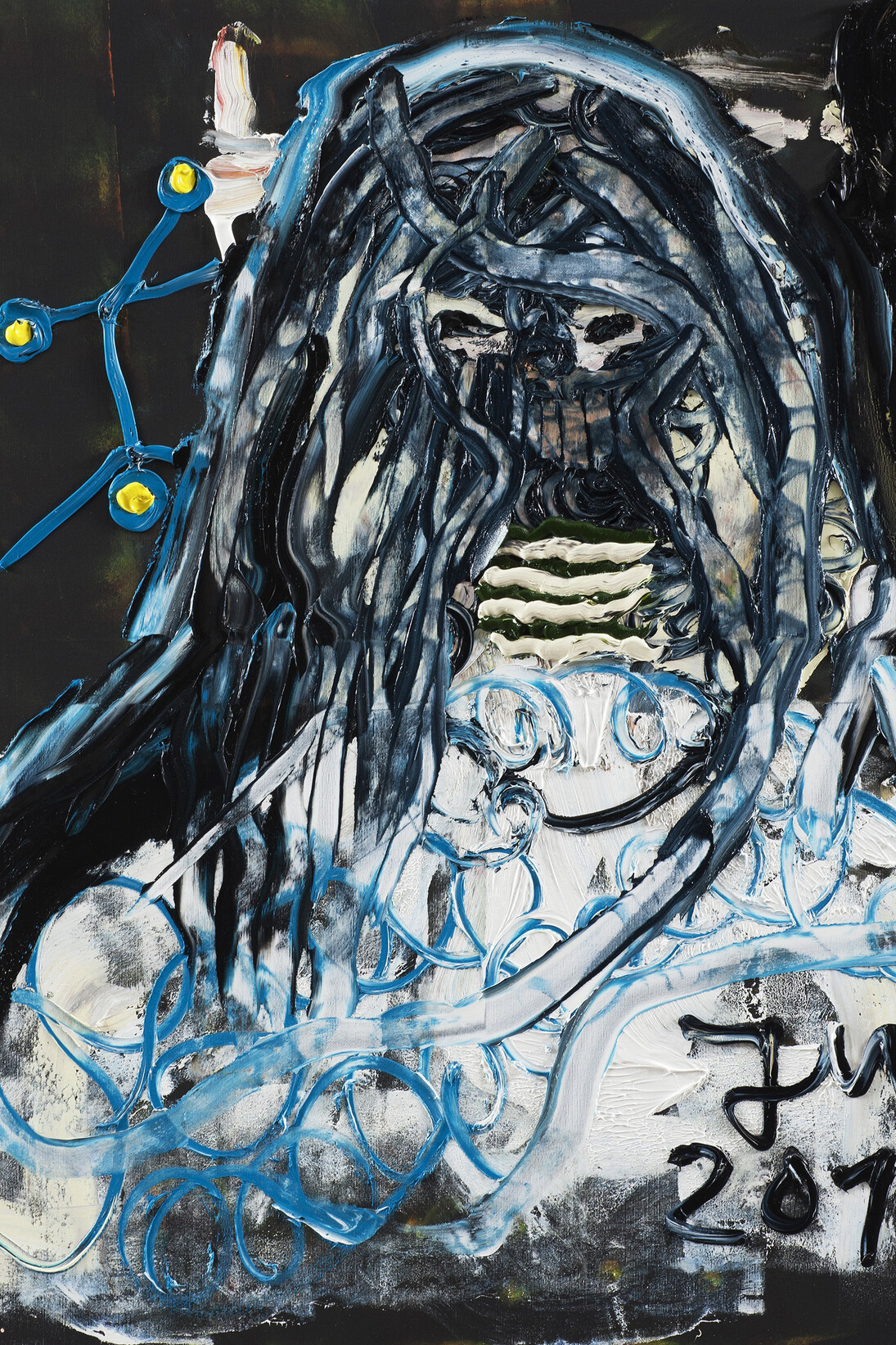 Jonathan Meese, DIE GEILSTBRUT BEHERRSCHT DEN ERZRAUM ERSTE SAHNE, 2014, Oil and acrylic on canvas, 100,5 x 80,3 x 3,3 cm / 39 1/2 x 31 2/3 x 1 1/3 in, Courtesy Jonathan Meese; Sies + Höke, Düsseldorf, Photographer Jan Bauer 