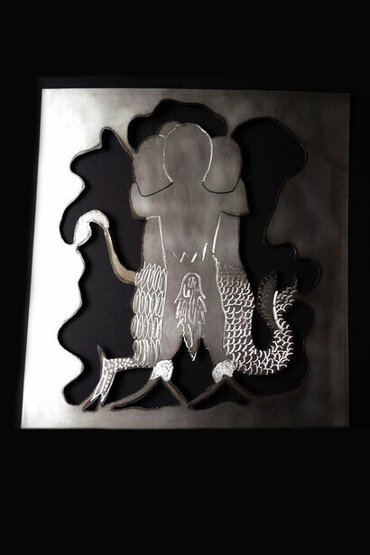 Anastasia Maria Luciani, Metamorfosi Umana, acciaio trattato al plasma, 50x50 cm