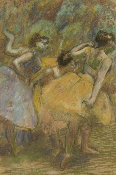 Edgar Degas, Dancers, about 1900. Pastel and charcoal on tracing paper, mounted on wove paper, mounted on board; 37 5/8 x 26 ¾ in. Memorial Art Gallery of the University of Rochester: Gift of Mrs. Charles H. Babcock.