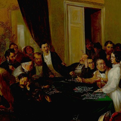 Primer acto de «La Traviata», al que pertenece «Libiamo ne' lieti calici», por Carl d'Unker