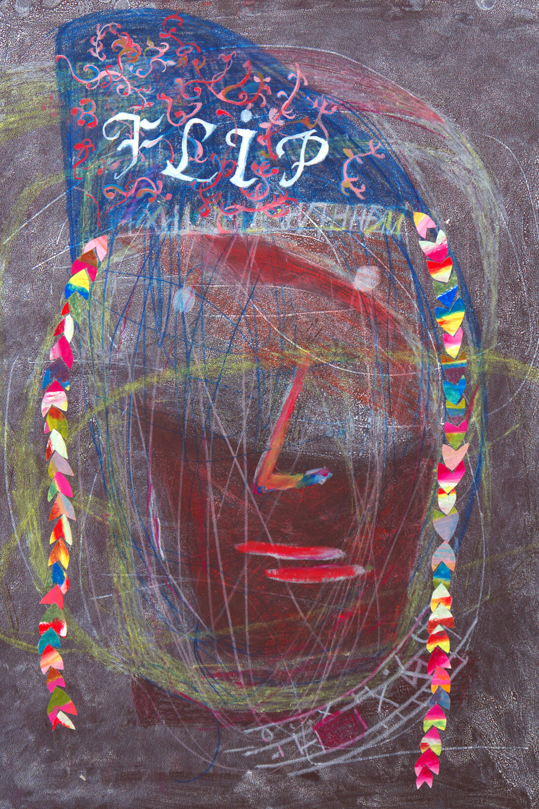 Sarah Tritz, FLIP, 2015, peinture à l'huile, crayon de couleur, collage sur papier simili cuir
71,5 x 51,5 cm, courtesy of galerie anne barrault

