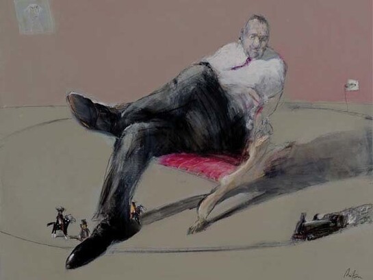 François Anton, L'attaque de la West Fargo, 2014, Oil on Canvas, 28¾" x 36"