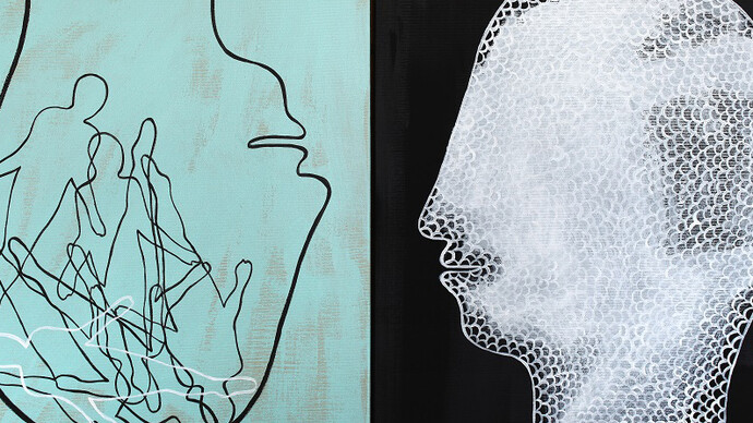 Laura Zeni, serie Dialoghi, 2015, dittico acrilico su tela, 50 x 80 cm