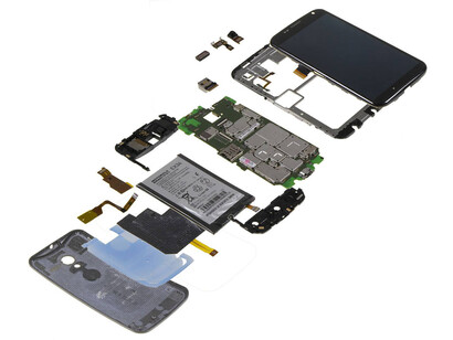 Separated desktop computer parts after proper waste collection and dismantling