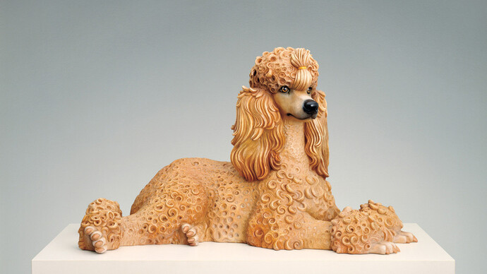 Jeff Koons, Poodle, 1991. Polychromed wood; 23 × 39 1⁄2 x 20 1⁄2 in. (58.4 × 100.3 × 52.1 cm). Whitney Museum of American Art, New York; promised gift of Thea Westreich Wagner and Ethan Wagner P. 2011.212. © Jeff Koons