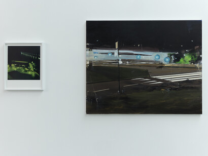 Various artists, Paintings and polaroids / A chair, a clock, a shirt, a car, exhibition view. Courtesy of Annet Gelink Gallery