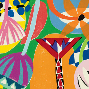 Gillian Ayres, Tivoli, 2011, Woodcut on Unryn-shi Japanese paper, paper 93.0 x 107.2cm, Framed size: 113.6 x 99.3 cm,
Edition of 30, Courtesy of Gillian Ayres and Alan Cristea Gallery, London