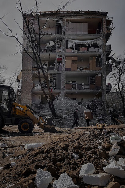 One of the buildings in Kyiv, Ukraine, devastated after Russian attacks